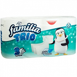 Туалетная бумага FAMILIA Trio Белая 3 слойная 8 рулонов